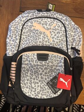 Puma Leopard Print Backpack in Gray and Pink